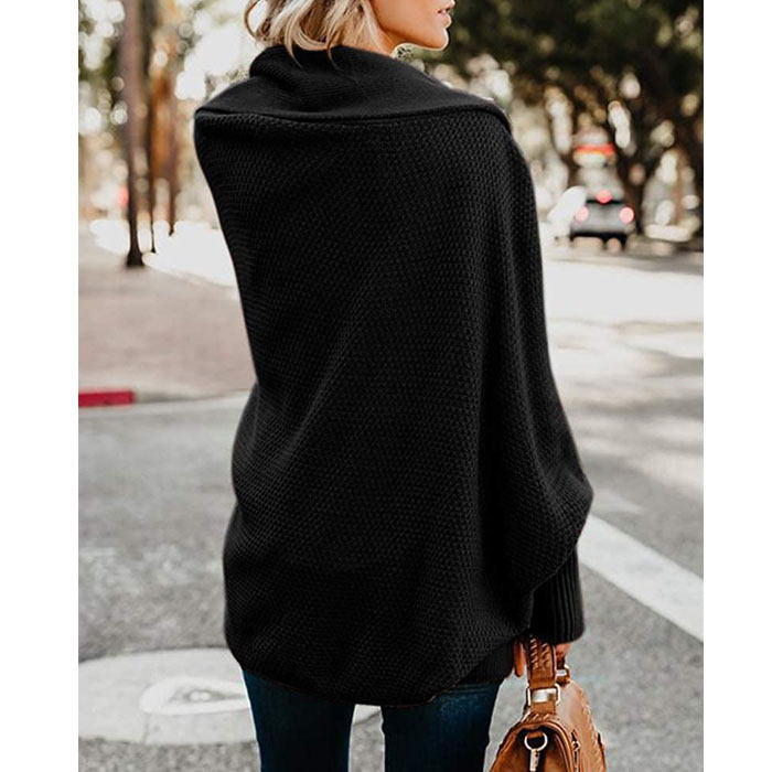 Beakey Women's Batwing Knitted Oversized Slouchy Solid Cardigan Sweater Knit Outwear-Black