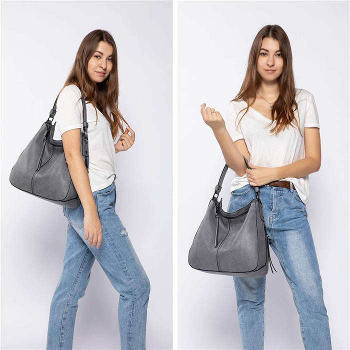 Beakey Handbags for Women Large Designer Ladies Hobo bag Bucket Purse Faux Leather-Grey