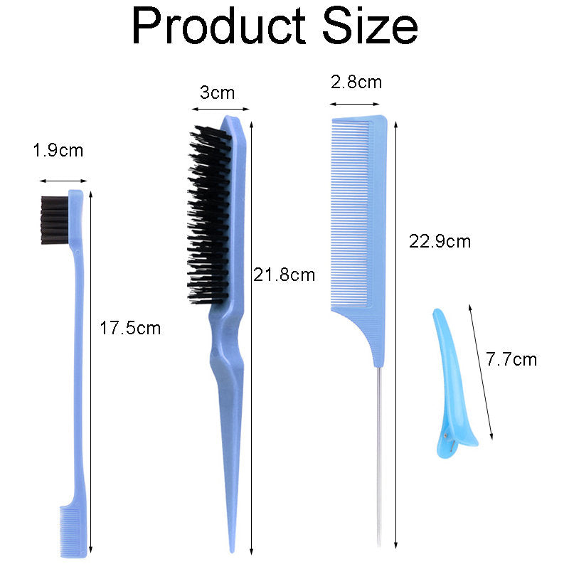 Beakey 12 Pcs Hair Brush with Rat Tail Combs Duckbill Clips for Women Girls-Blue
