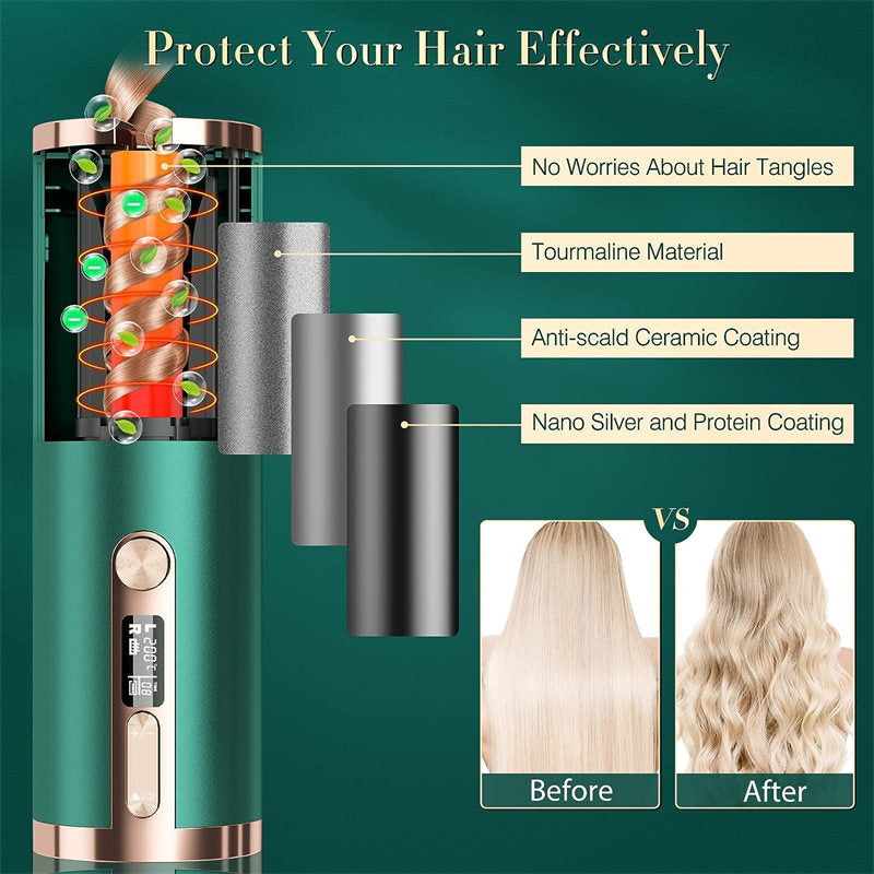 Beakey Cordless Automatic Curling Iron LCD Display Rechargeable with 6 Temps