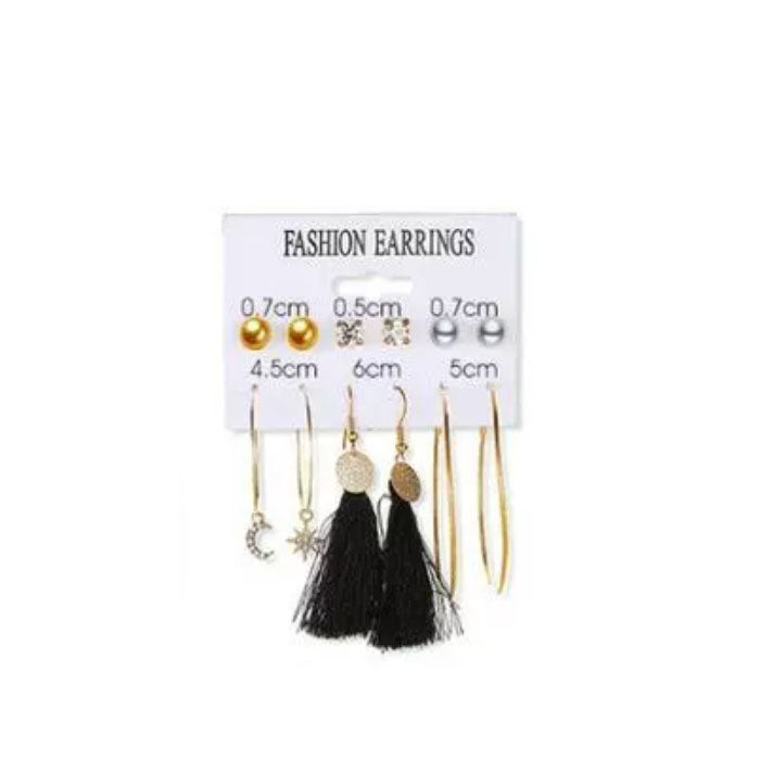 Beakey 6 Pairs Fashion Earrings Set with Tassel Dangle Hoop Earrings Colorful Statement Earrings Studs-(Style 3)