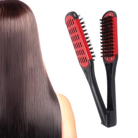 Beakey Boar Bristle Hair Brush Double Sided for Straightening Curling-Red