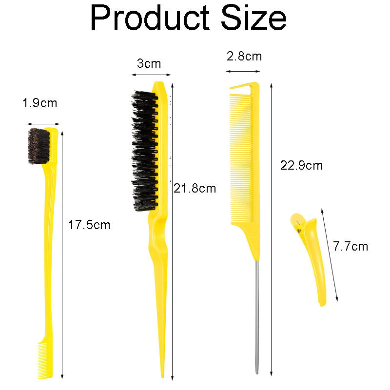 Beakey 12 Pcs Hair Brush with Rat Tail Combs Duckbill Clips for Women Girls-Yellow
