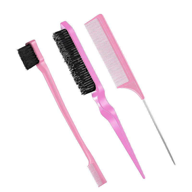Beakey 3 Pcs Slick Back Hair Brush Set Bristle Hair Brush Edge Control Brush for Women Kids-Pink
