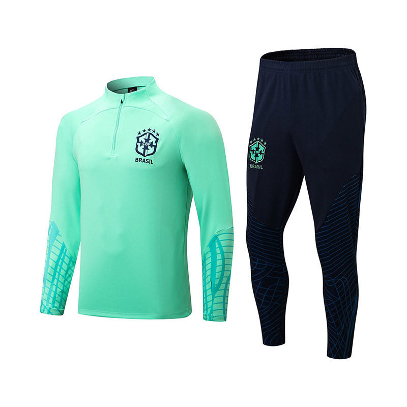 Beakey Soccer Jersey with Sleeves Print Half Zipper Football Training Kits for Kids Adult-Green