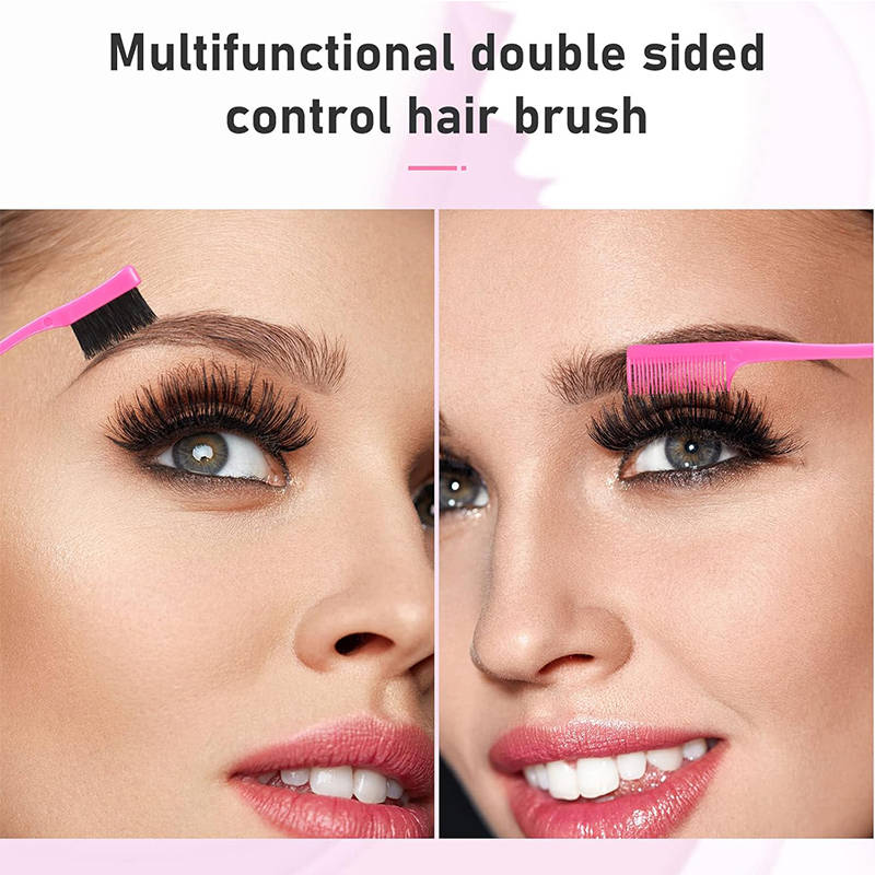 Beakey 12 Pieces Hair Brush Set Nylon Teasing Hair Brushes Rat Tail Combs with Duckbill Clips for Women-Pink Black