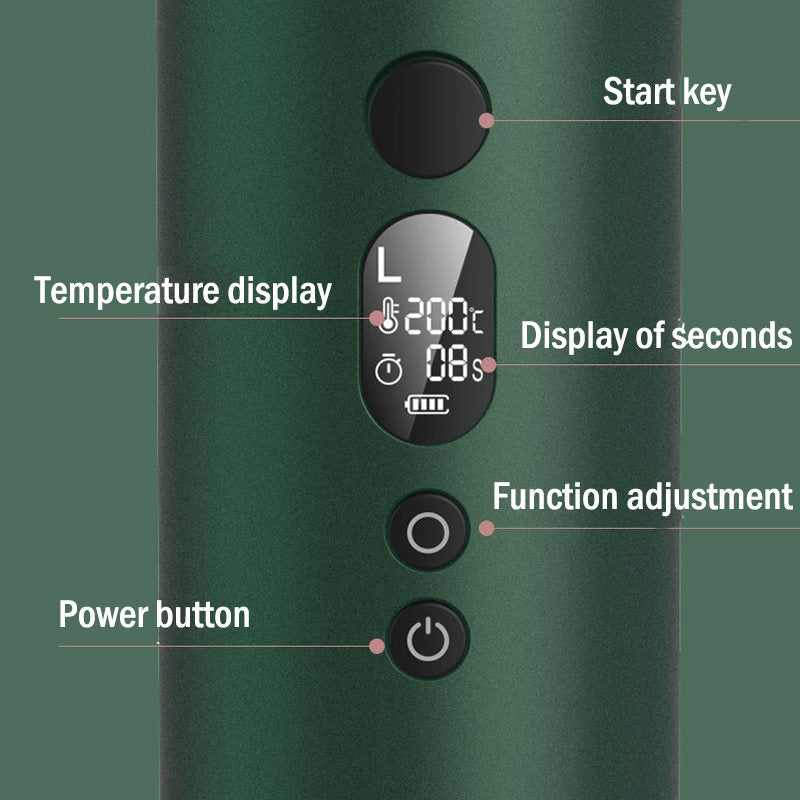 Beakey Auto Hair Curler Cordless Rechargeable LCD Display with 5 Temps-Green