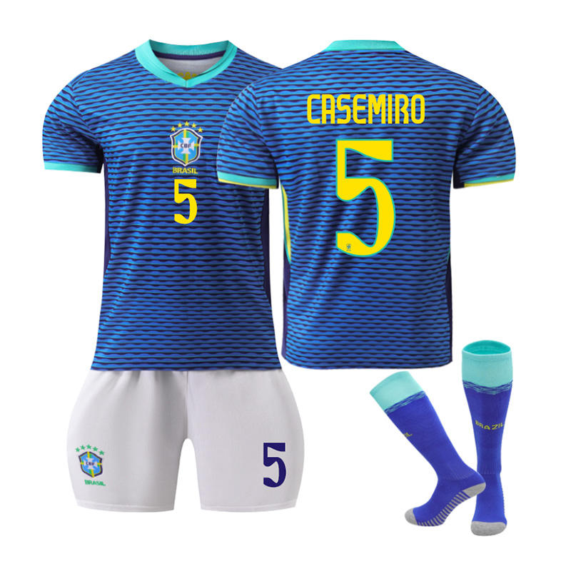 Beakey CASEMIRO #5 Brazilian Away Jersey Soccer Jersey Kit Football T-shirt Set for Adult Kids