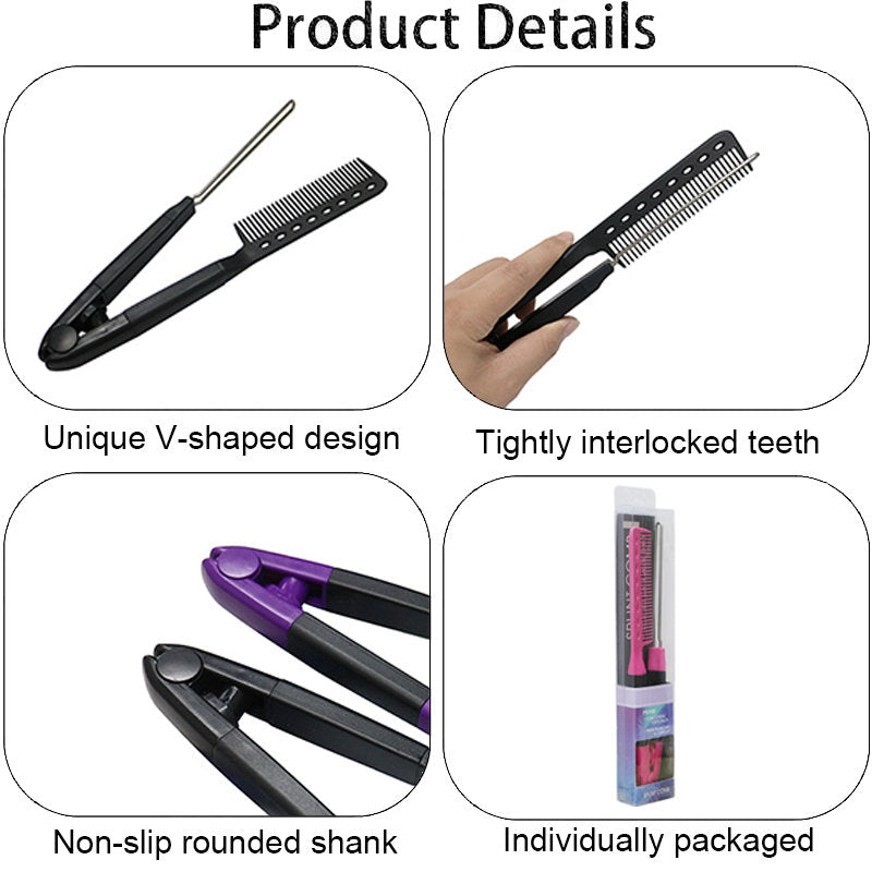 Beakey Flat Straightening Comb V-Shaped Hair Brush Hairdressing Tool-Dark Blue