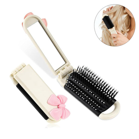 Beakey Cute Mini Hair Brush Foldable with Mirror for Travel Swimming