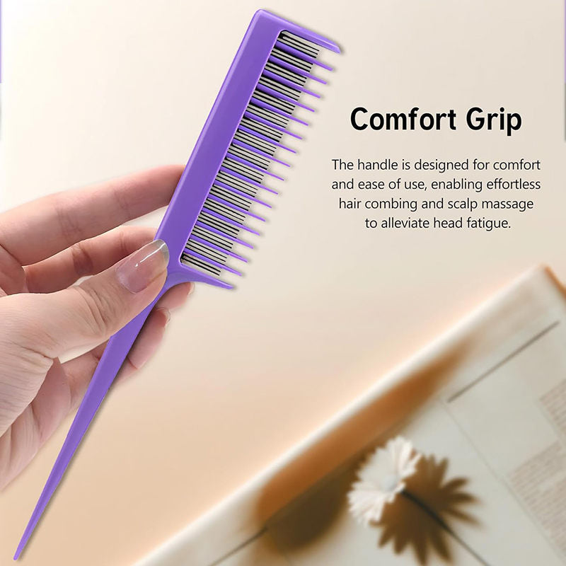 Beakey Triple Teasing Comb with Rat Tail Handle Adds Volume To Fine Hair-Purple