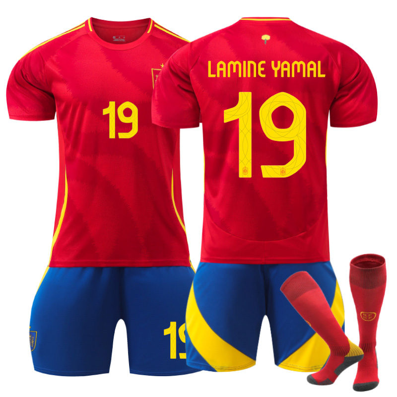 Beakey LAMINE YAMAL #19 Spain Home Jersey Soccer Jersey Kit Football T-shirt Set for Adult Kids