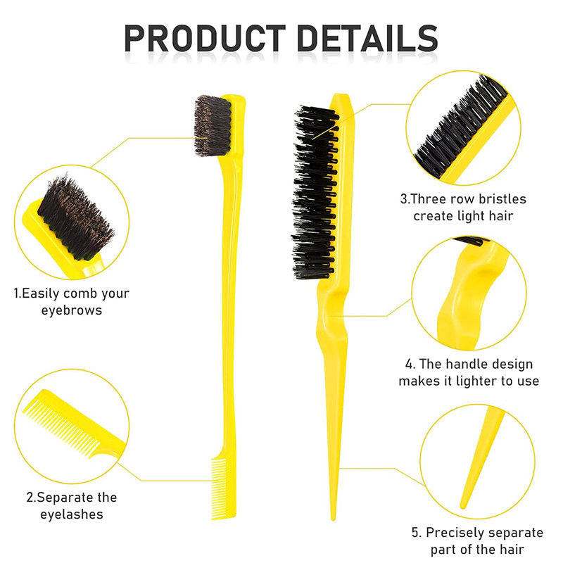 Beakey 12 Pieces Hair Brush Set Nylon Teasing Hair Brushes Rat Tail Combs with Duckbill Clips for Women-Yellow