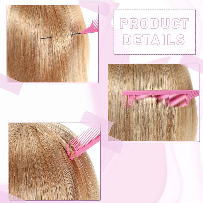 Beakey 12 Pieces Hair Brush Set Nylon Teasing Hair Brushes Rat Tail Combs with Duckbill Clips for Women-Pink Black