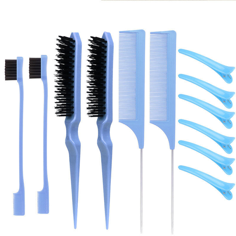 Beakey 12 Pcs Hair Brush with Rat Tail Combs Duckbill Clips for Women Girls-Blue