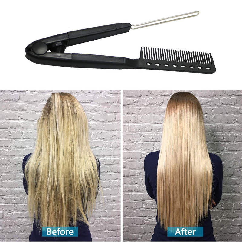 Beakey Flat Straightening Comb V-Shaped Hair Brush Hairdressing Tool-Black