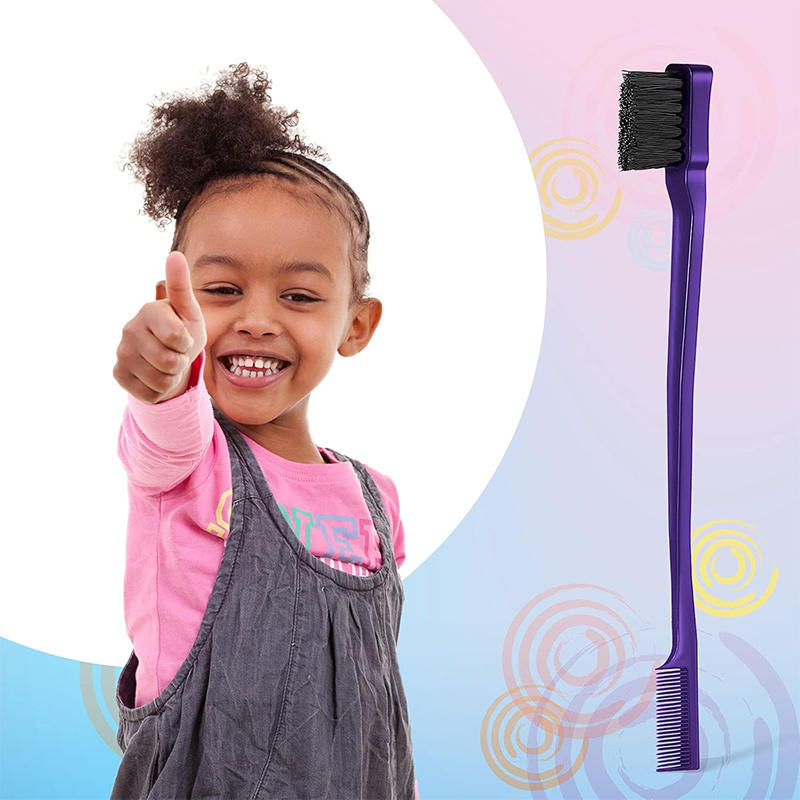 Beakey 3 Pcs Slick Back Hair Brush Set Bristle Hair Brush Edge Control Brush for Women Kids-Purple