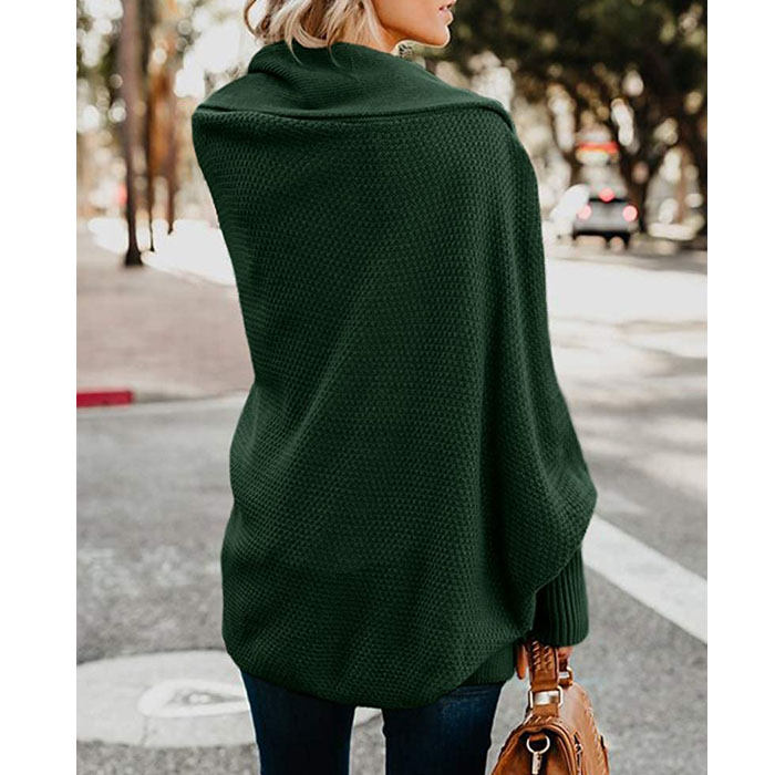 Beakey Women's Batwing Knitted Oversized Slouchy Solid Cardigan Sweater Knit Outwear-Green
