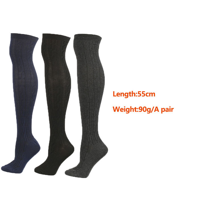 Beakey 3Packs Women Extra Long High Socks Knit Warmers Thick Tall Long Boot Stockings Leg-BlackNavyDarkGray