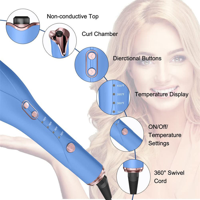 Beakey Auto Hair Curler with 4 Temps & 3 Timer Settings for Hair Styling-Blue1