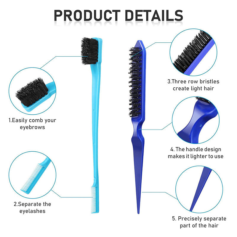 Beakey 12 Pieces Hair Brush Set Nylon Teasing Hair Brushes Rat Tail Combs with Duckbill Clips for Women-Blue