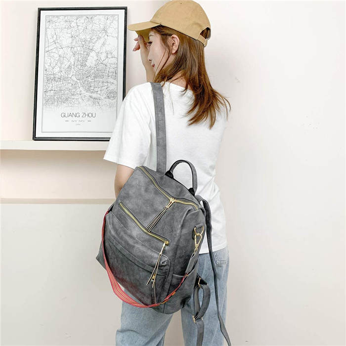 Beakey Women's Fashion Purse Backpack Multipurpose Design Backpack PU Leather Travel bag-Gray