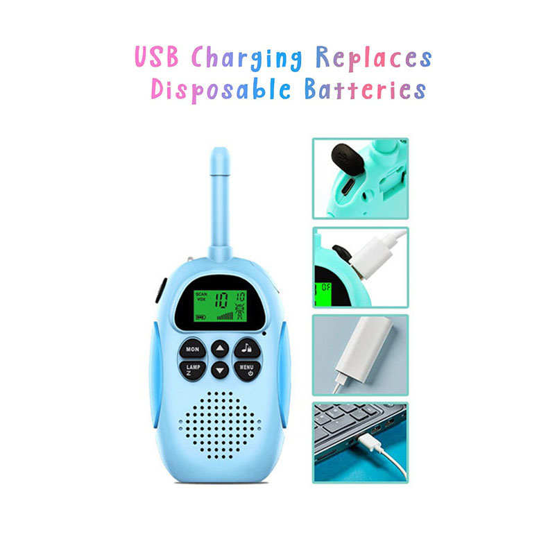 Beakey 2 Pcs Kids Walkie Talkies Rechargeable 22 Channels 2 Way Radio-Pink Blue