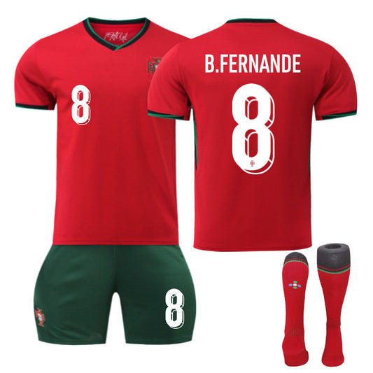 Beakey B.FERNANDE #8 Portugal Home Soccer Jersey Kit Football T-shirt Set for Adult Kids