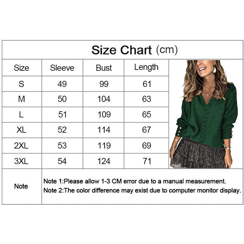 Beakey Womens Pullover Sweater Lace V Neck Long Sleeve Button Top-DarkGreen