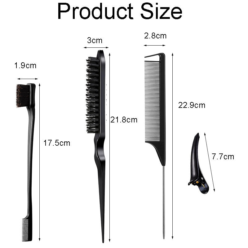 Beakey 12 Pcs Hair Brush with Rat Tail Combs Duckbill Clips for Women Girls-Black