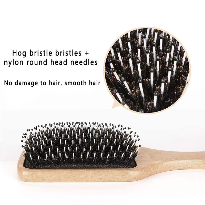 Beakey 2Pcs Boar Bristle Paddle Brush for Thick/Thin Hair Men Women Kids