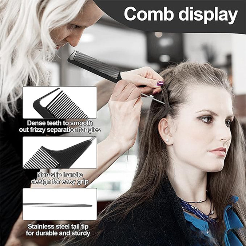 Beakey Edge Brush + Bristle Brush + Rat Tail Comb for Smoothing Hair-Black