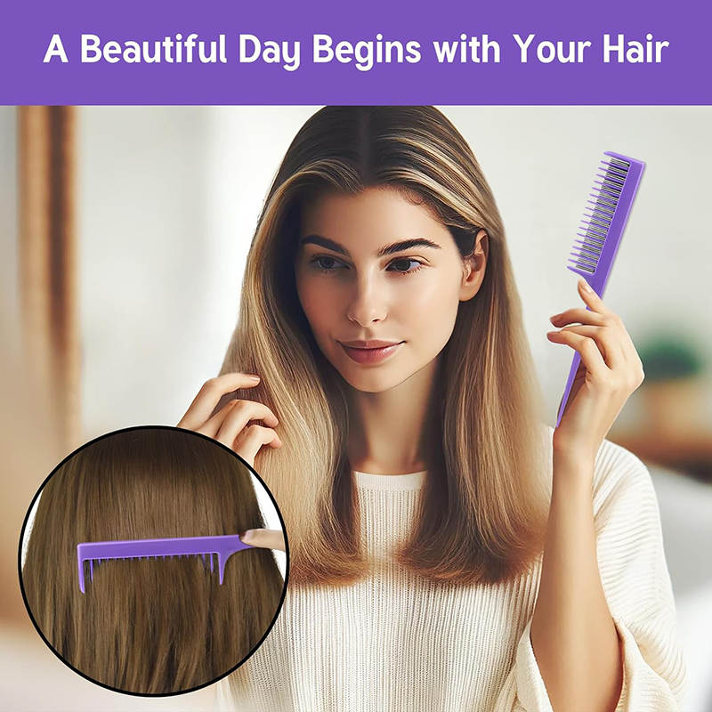 Beakey Triple Teasing Comb with Rat Tail Handle Adds Volume To Fine Hair-Purple