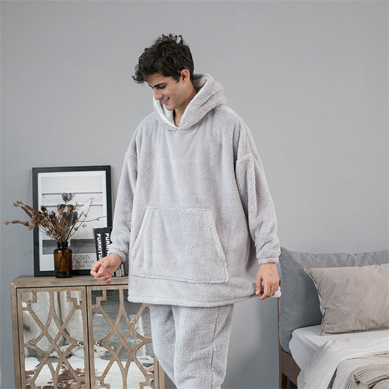 Beakey Hooded Pajama Top with Pocket for Unisex-Light Grey