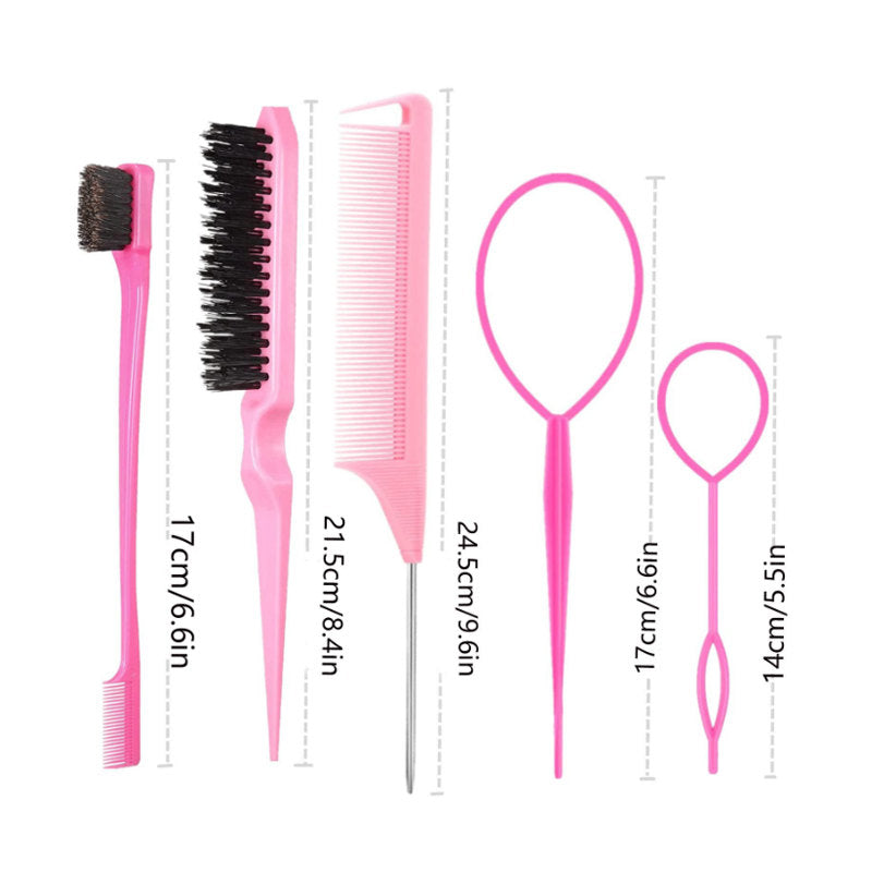 Beakey 5Pcs Slick Back Hair Brush Set with Edge Brush Rat Tail Comb Bristle Comb Fluffy End Comb