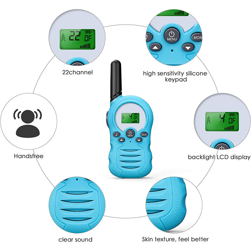 Beakey 2 Pcs Walkie Talkies for Kids 22 Channels Outdoor Adventure Gear-Blue