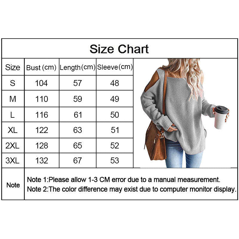 Beakey Womens Off Shoulder Oversized Sweater Fashion Knit Tunic Tops-Grey