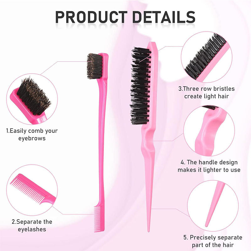 Beakey 12 Pieces Hair Brush Set Nylon Teasing Hair Brushes Rat Tail Combs with Duckbill Clips for Women-Pink Black