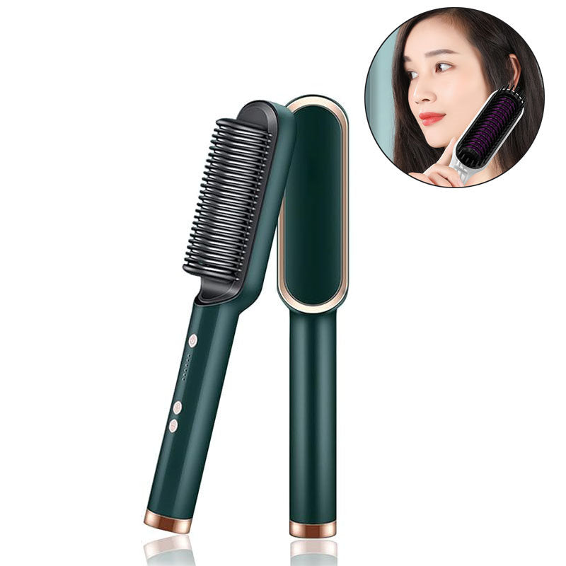 Beakey Hair Straightener Brush with 5 Temp Negative Ion 30s Fast Heating-Green