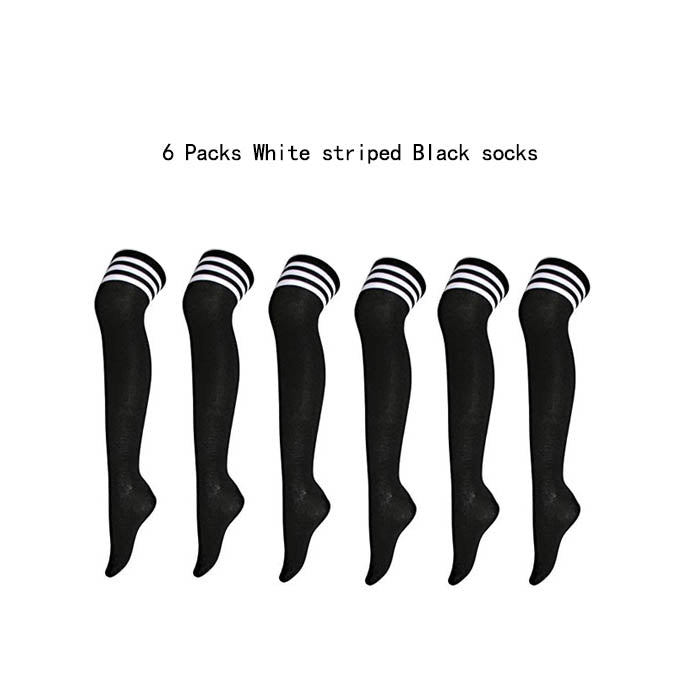 Beakey 6 Packs C Womens Long Striped Socks Over Knee Thigh High Socks Warm Stocking