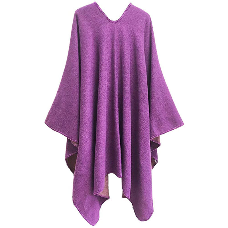 Beakey Womens Faux Cashmere Large Shawl Warm Cape Sweater Coat-Purple
