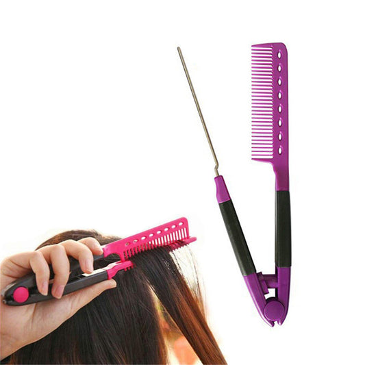 Beakey Flat Straightening Comb V-Shaped Hair Brush Hairdressing Tool-Purple
