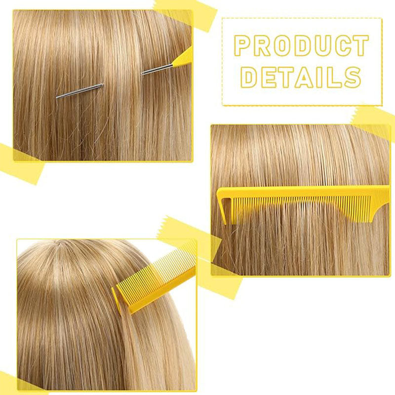 Beakey 12 Pcs Hair Brush with Rat Tail Combs Duckbill Clips for Women Girls-Yellow