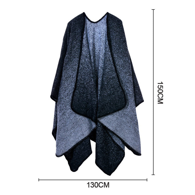 Beakey Womens Winter Reversible Oversized Blanket Cape Shawl-MudSpot Black