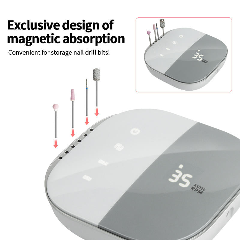 Beakey Electric Nail Drill Machine Set 35000RPM Rechargeable-Grey