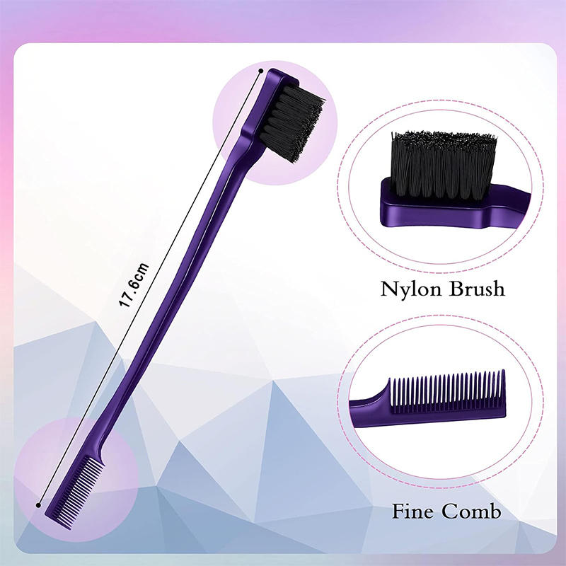 Beakey 3 Pcs Slick Back Hair Brush Set Bristle Hair Brush Edge Control Brush for Women Kids-Purple