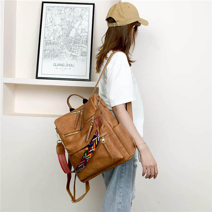 Beakey Women's Fashion Purse Backpack Multipurpose Design Backpack PU Leather Travel bag-Brown