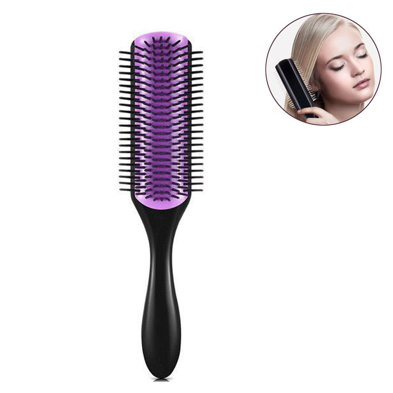 Beakey Wet to Dry Hair Brush 9 Row Anti-Static for Shaping Detangling-Black Purple
