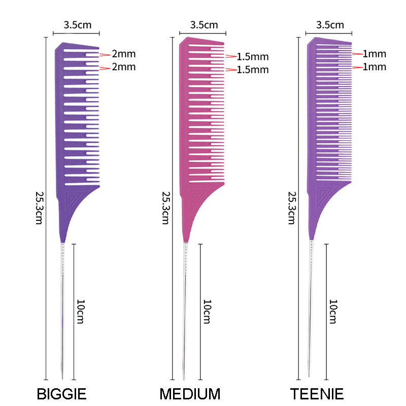 Beakey 3 Pcs Highlighting Combs 3 Sizes with Rat Tail Perfect for Salon-Set5