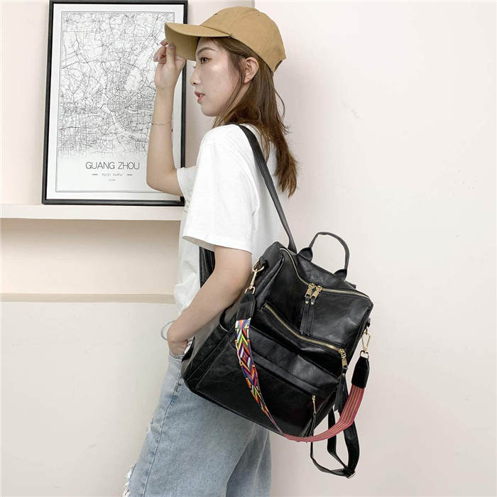 Beakey Women's Fashion Purse Backpack Multipurpose Design Backpack PU Leather Travel bag-Black